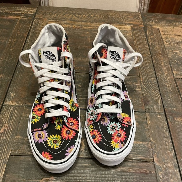 EUC VANS SK-8 hi peace floral men’s 10 black colorful like new condition - Picture 7 of 7